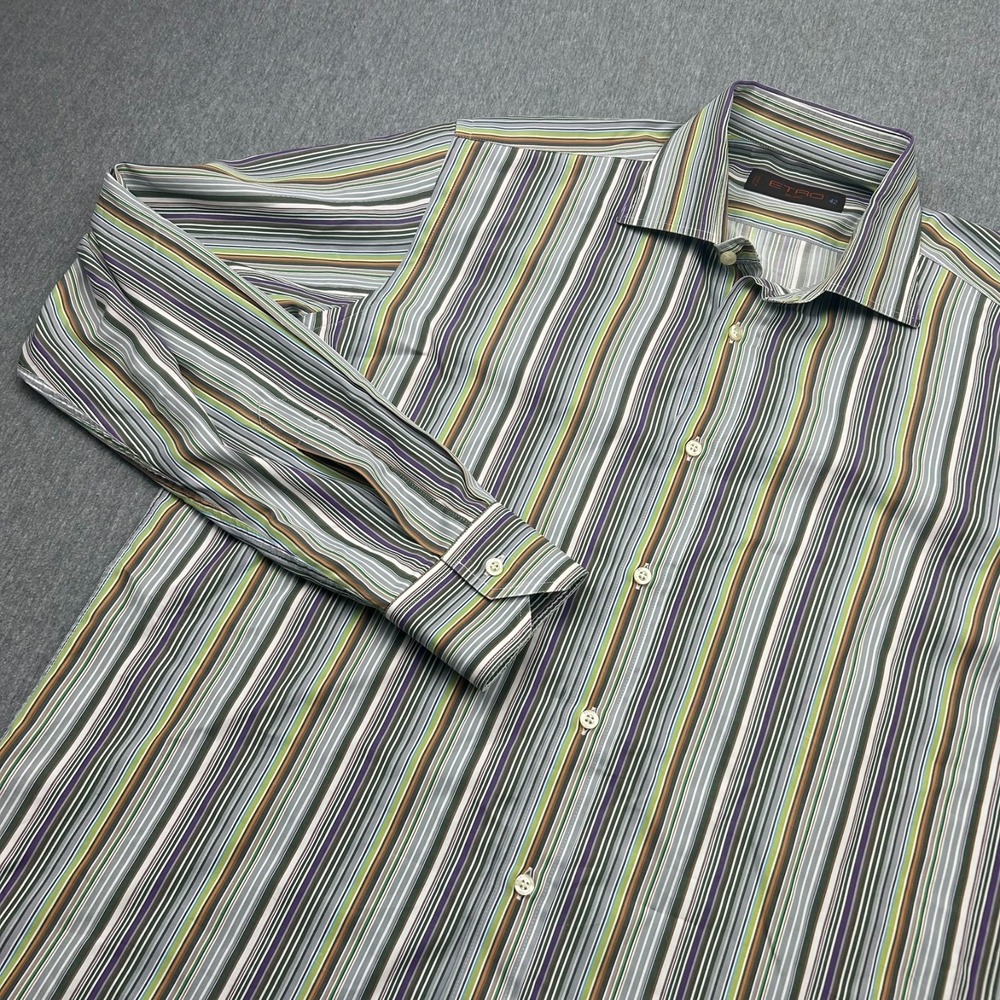 Etro Milano Button Up Long Sleeve Shirt Mens 42 Large? Striped Casual Dress